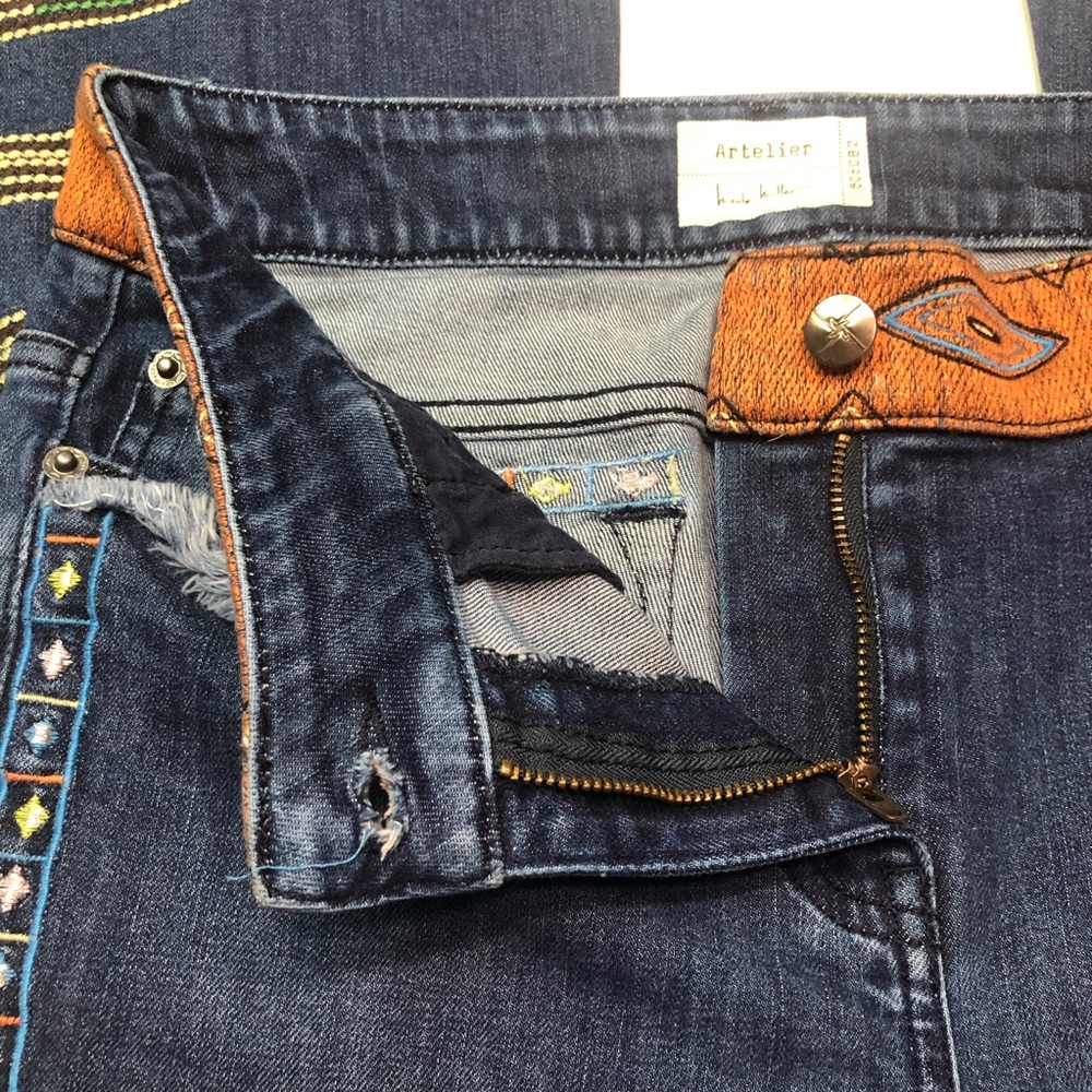 Nicole Miller Artelier Flare Embroidered Jeans 27 - Picture 4 of 12